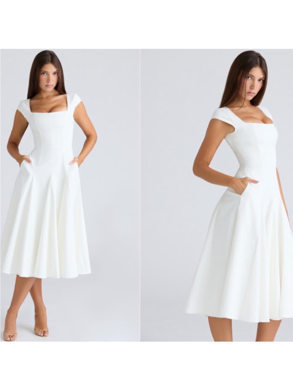 HOUSE OF CB 'Raisa' White Square Neck Twill Midi Dress NWOT size Xl